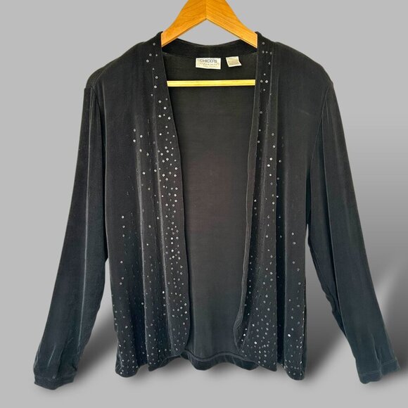 Chicos Travelers Womens Jacket Cardigan Medium Black‎ Sequins Sparkly Size Large - Picture 1 of 7